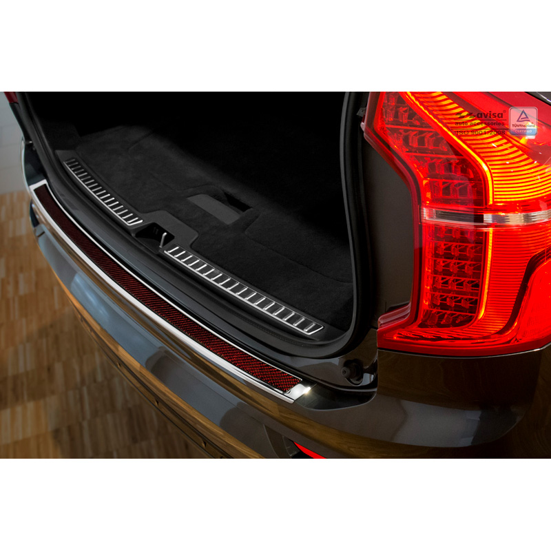 Stainless Steel Rear bumper protector 'Deluxe'  Volvo XC90 2015-2019 & all Facelift models Chrome/Red-Black Carbon