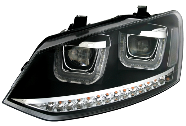Koplampen VW Polo 6R / 6C 09- DRL Zwart Facelift GTI look