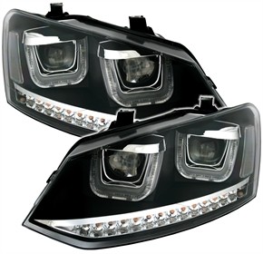 Headlights VW Polo 6R 09- DRL black Facelift look welcome