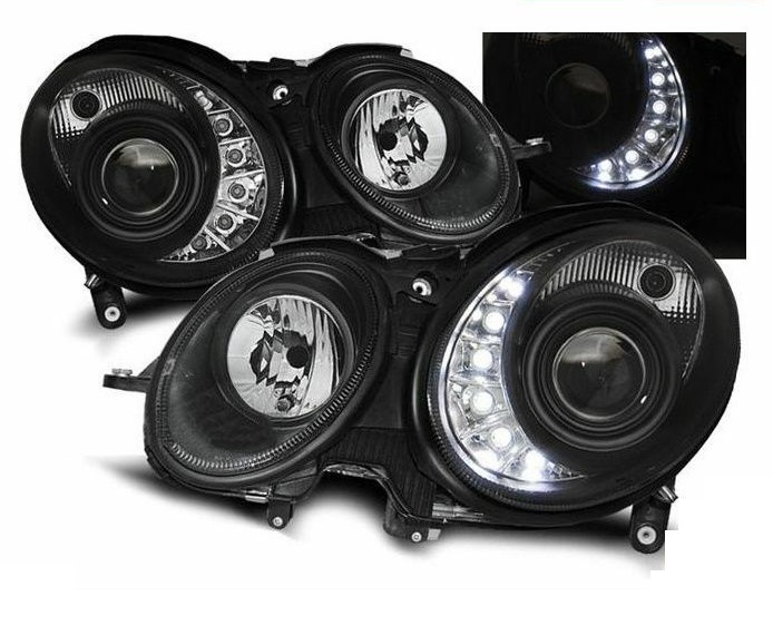 Koplampen Mercedes-Benz E-Klasse Typ W211 DRL look 06-08 Zwart