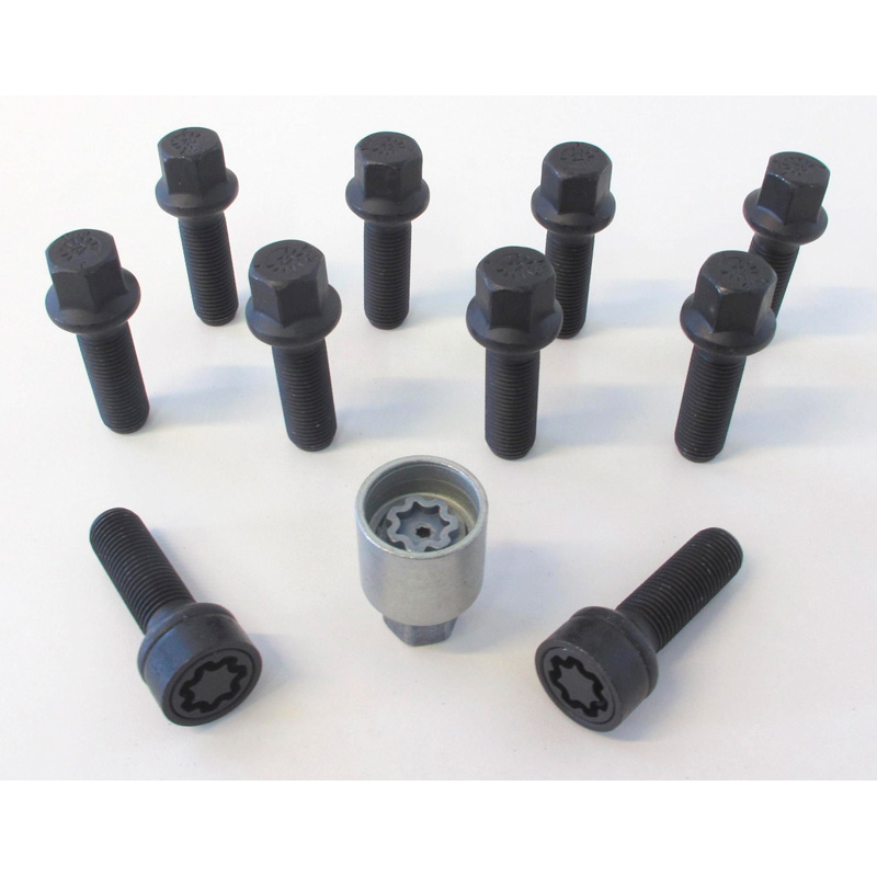H&R Wheel bolt Set Round-Head R14 M14x1.50 - Length 37mm - Black - 10 pcs - incl. wheel-locks