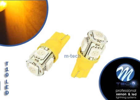 LED T10 W5W Lampjes 12v 5x SMD5050 Geel