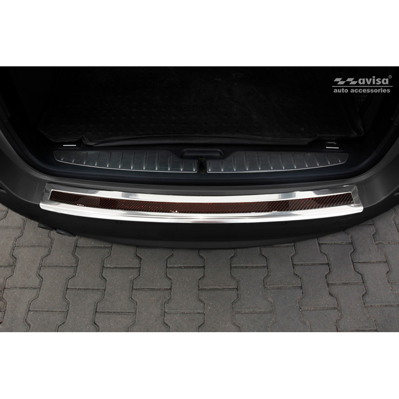 Stainless Steel Rear bumper protector 'Deluxe'  BMW 5-Series F11 Touring 2010-2016 Chrome/Red-Black Carbon