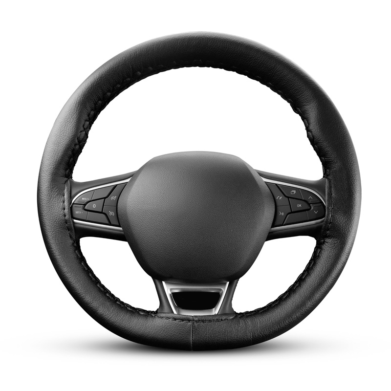 Universal steering wheel cover Classic - Black PVC leather + Black stitch (lace)