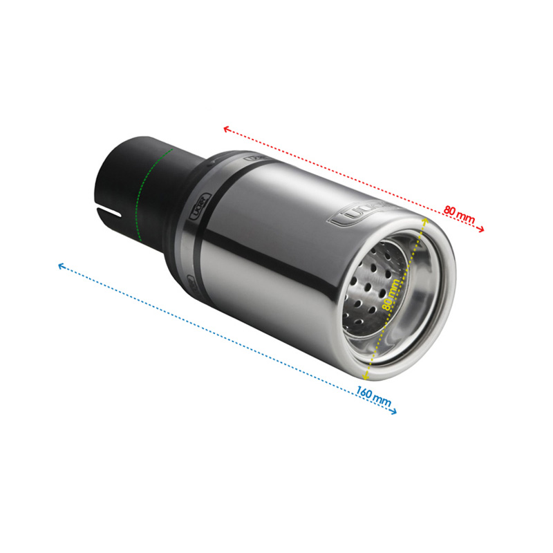 Ulter Sport Uitlaatsierstuk - Rond Ø80mm - Lengte 80mm - Montage ->50mm - RVS