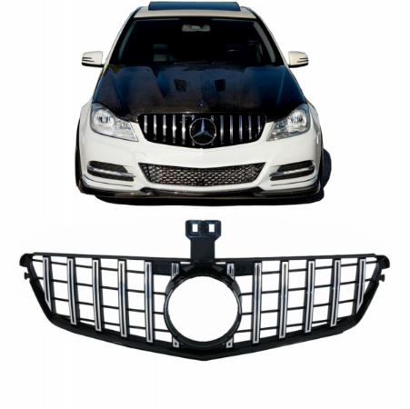 Grill Mercedes C-klasse W204 S204 GT Look Panamericanan Chroom Zwart