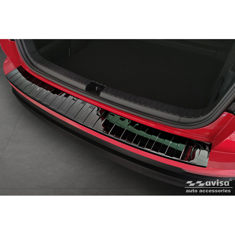 Black Mirror Stainless Steel Rear bumper protector  Skoda Karoq Facelift incl. Sportline 2022- 'Ribs'