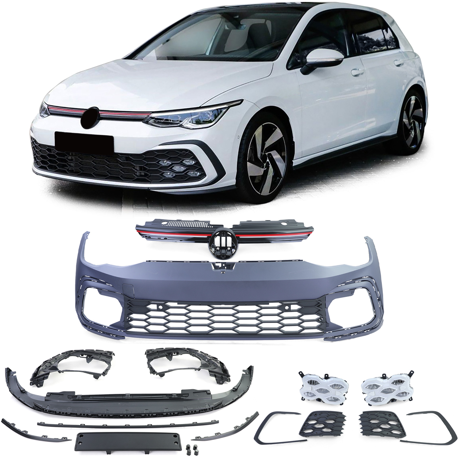Voorbumper en Grill met LED Volkswagen Golf 8 19- GTI Look