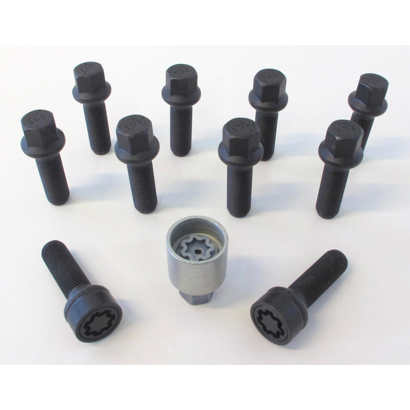 H&R Wheel bolt Set Round-Head R14 M14x1.50 - Length 43mm - Black - 10 pcs - incl. wheel-locks