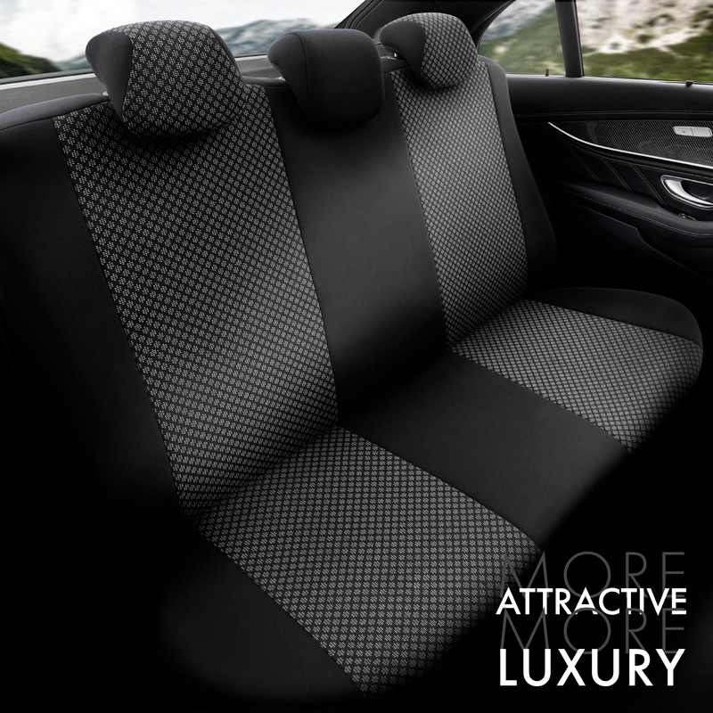 Universal Fabric Seat cover set 'Attraction' Black/Grey - 11-pieces -  Side-Airbags