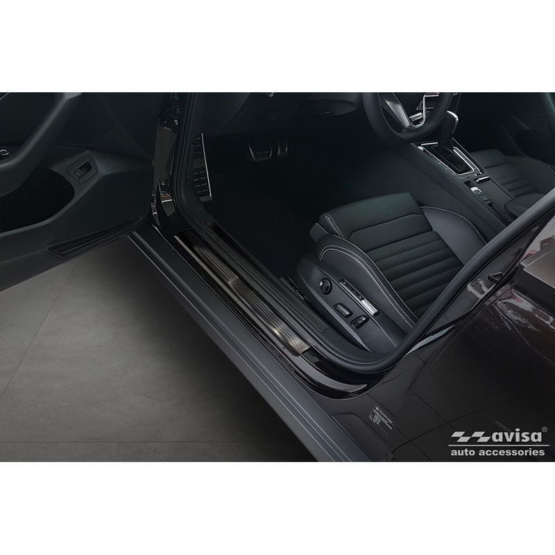 Black Inox door sill protectors  Volkswagen Passat 3G Sedan/Variant 2014-2023 - 'Lines' - 4-pieces
