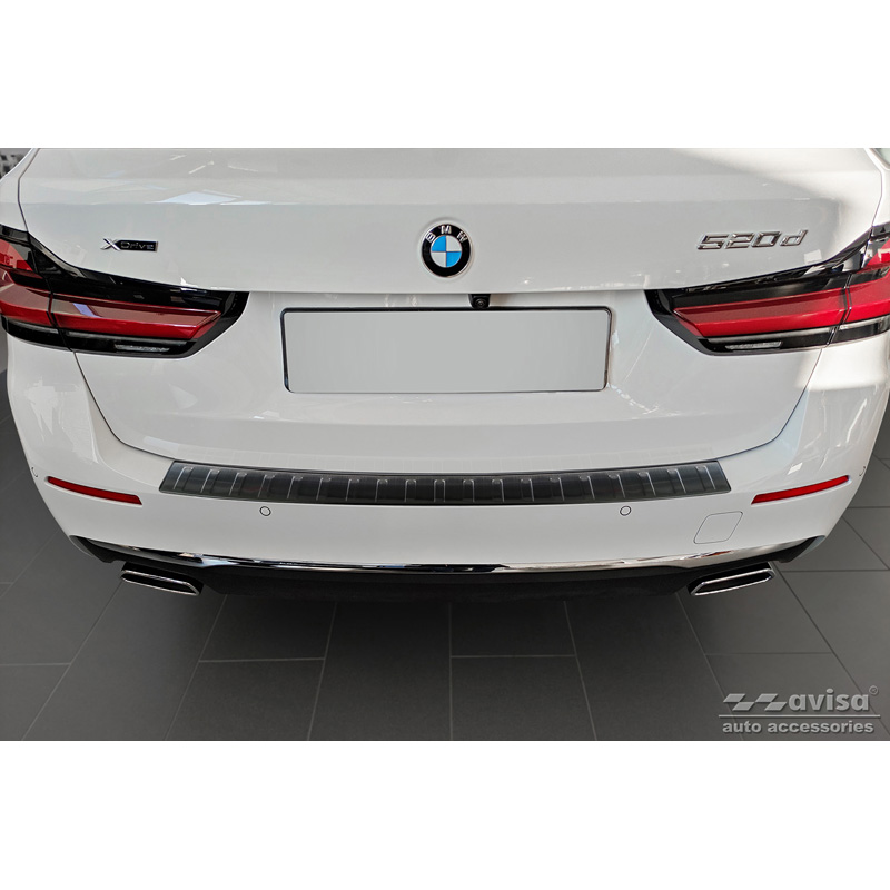 Black Stainless Steel Rear bumper protector  BMW 5-Series G31 Touring Facelift 2020-2024 excl. M-Sport 'Ribs'