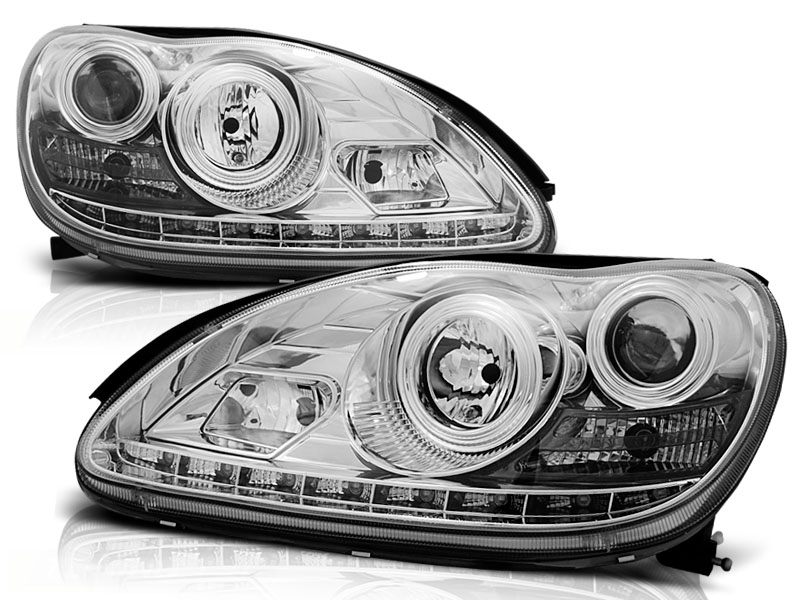Koplampen Mercedes W220 02-05 Xenon Chroom DRL Look