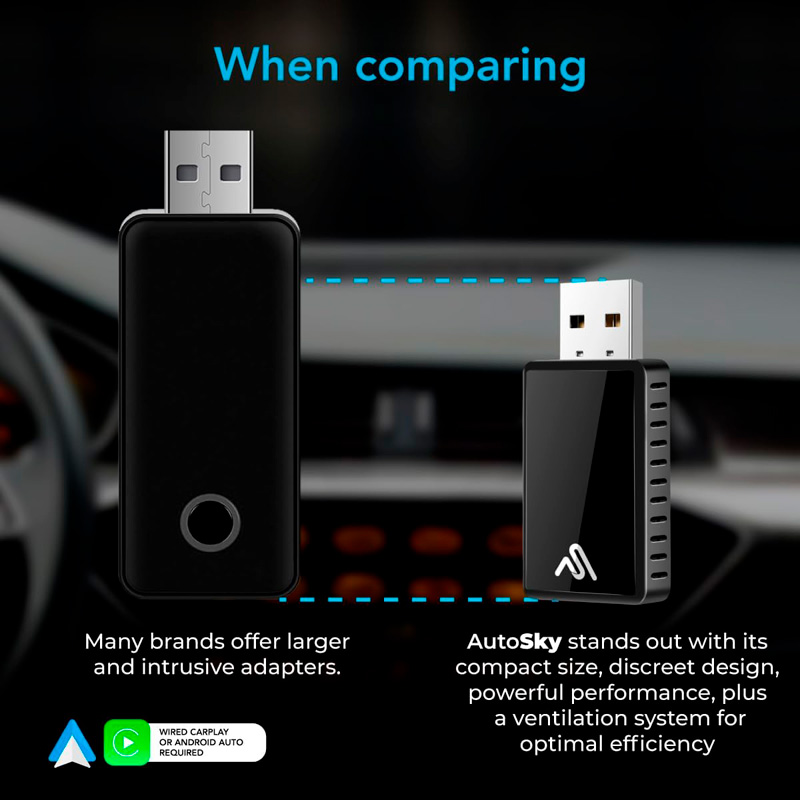 AutoSky WUA-8 Wireless CarPlay and Android Auto Adapter – USB Dongle - Sapphire Edition