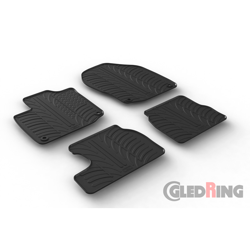 Rubber car mats set  Honda Civic Diesel-engine 2012-2017 (T profile 4-pieces + mounting clips)