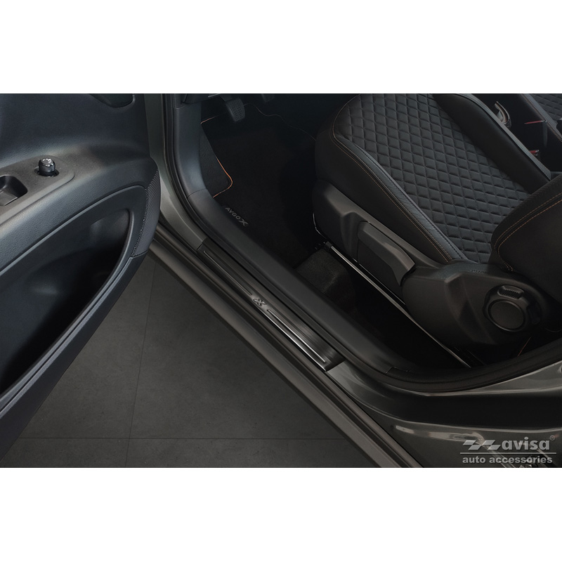 Black Stainless Steel Door sill protectors  Toyota Aygo X 2022- 'Lines X' - 4-pieces