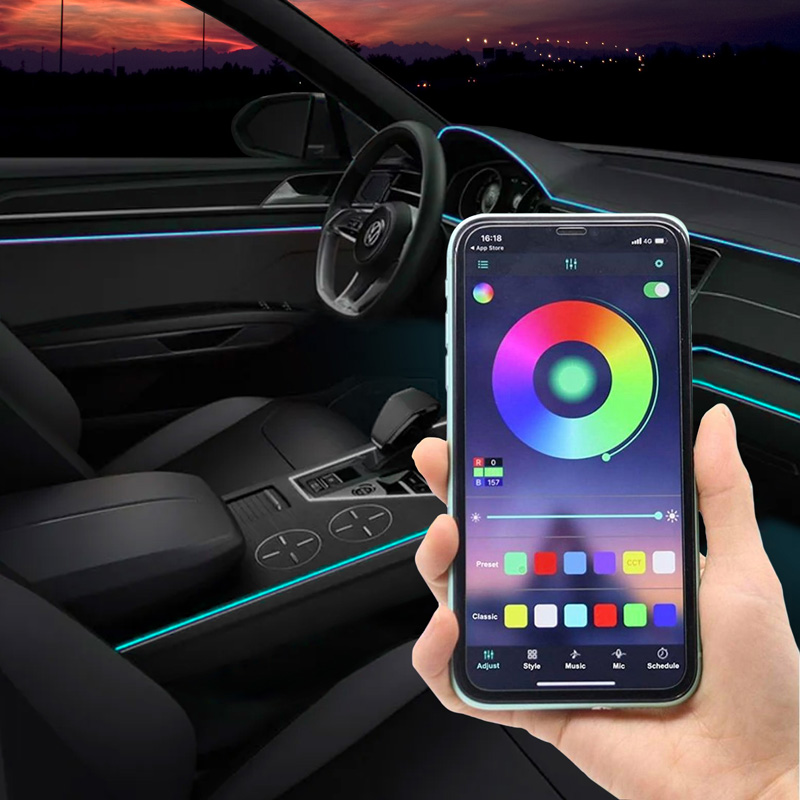 10-Delige Multi-Color LED Interieur Sfeerverlichting met App Bediening & 8-meter Optical Fiber