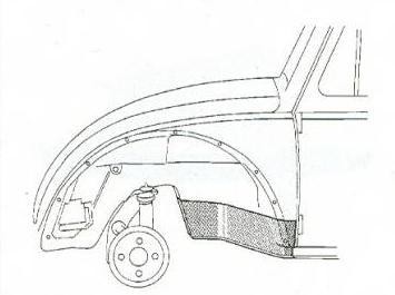 plaat achter voorwiel, 1302/1303, links VW Kever