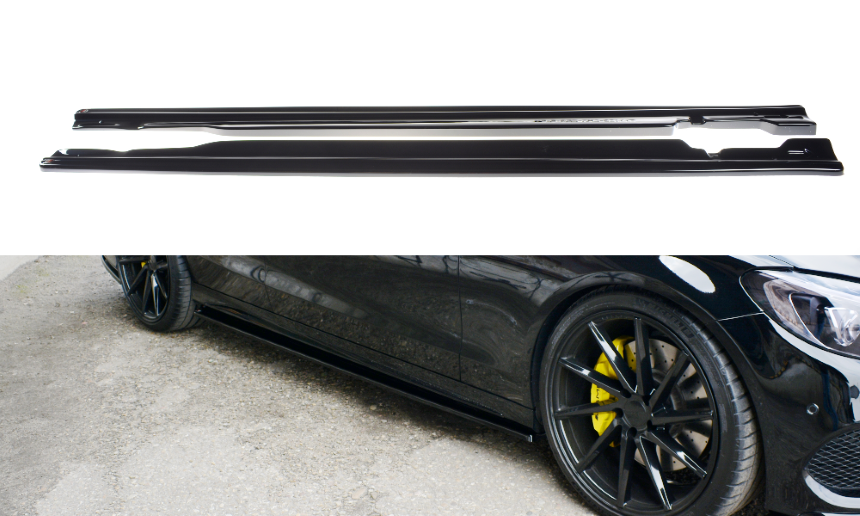 Zijskirts Mercedes C43 AMG W205 Maxton Design glans zwart