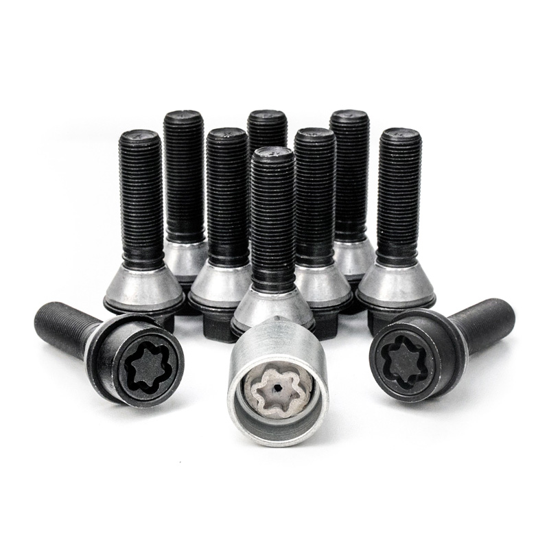 H&R Wheel bolt Set Taper-Head with movable cone M14x1.25 - Length 41mm - Black - 10 pcs. (e.g.  BMW) - incl. wheel-locks