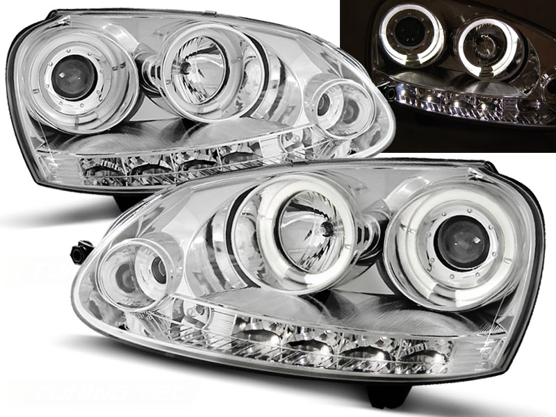 Koplampen VW Golf V Angel eyes + LED chroom