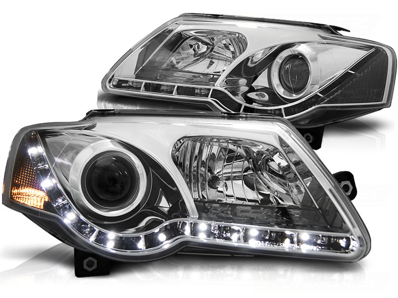 Headlights VW Passat 3C with real daytime running light clear chrome