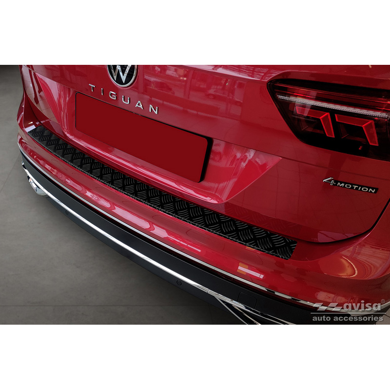 Matt Black Aluminum Rear bumper protector  Volkswagen Tiguan II incl. Allspace & R-Line 2016-2020 & FL 2020-2024 'Riffled Plate'