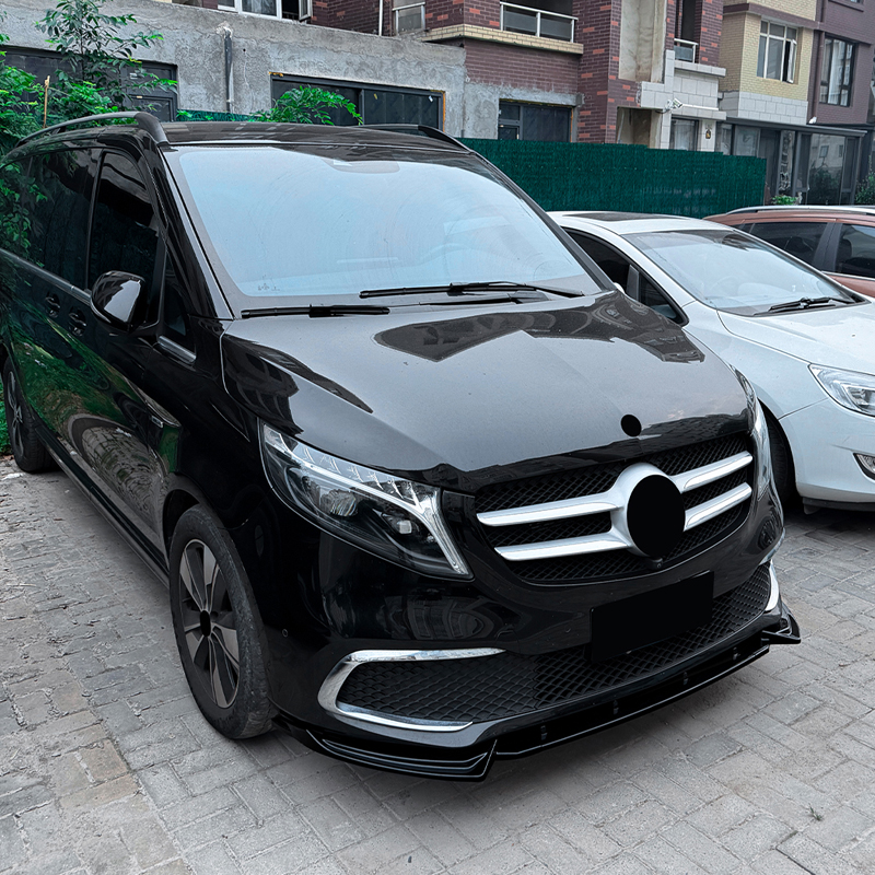 Front spoiler lip  Mercedes V-Class (W447) SE 2019-2023 (Glossy Black ABS)