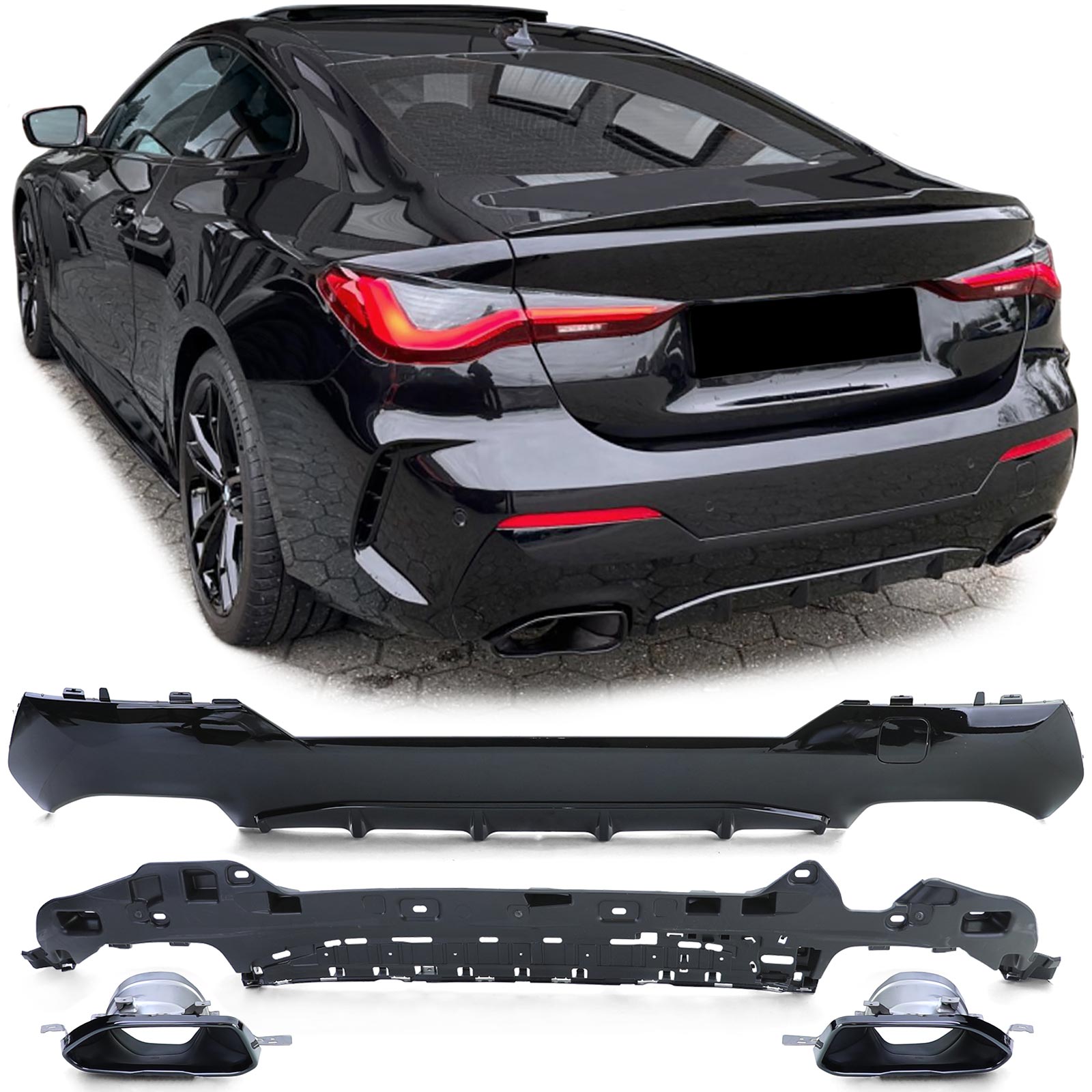 Diffuser BMW 4 Serie G22 G23 M440i Look Glans Zwart