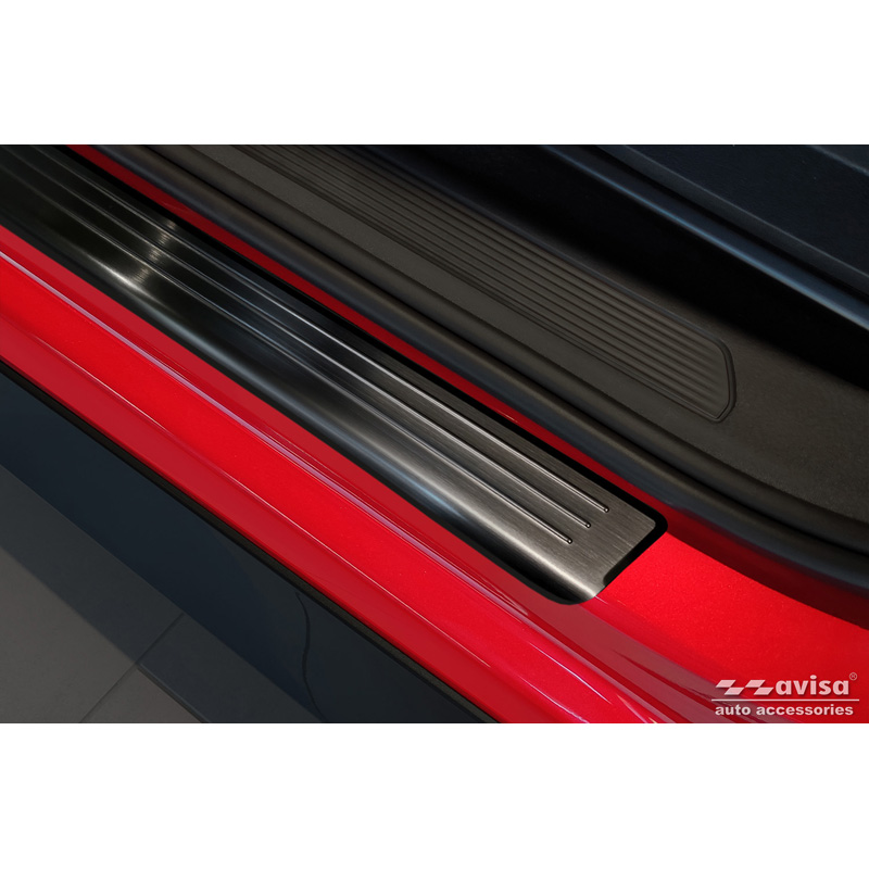 Black Inox door sill protectors  Volkswagen ID.3 2020-2023 & FL 2023- / Cupra Born 2021- / MG 4 2022- / MG HS II 2024- 'Lines' - 4-pieces