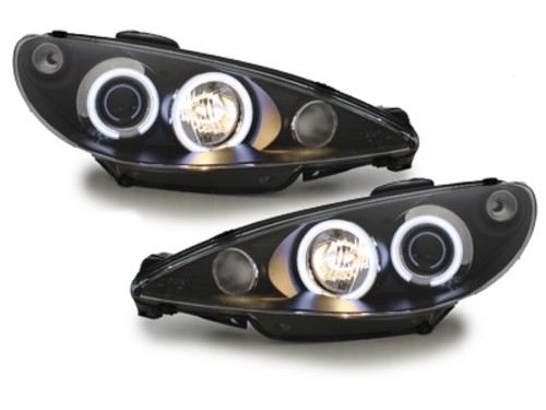 Koplampen Peugeot 206 98-02 (niet GTI) CCFL angel eyes zwart