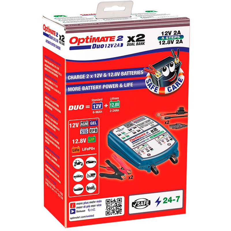 OptiMate 2 DUO x 2 BANK - 12V / 12,8V 2-Amp Acculader / tester / onderhouder