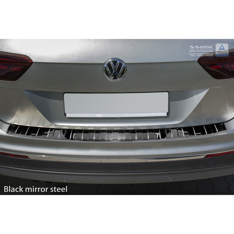 Black Mirror Stainless Steel Rear bumper protector  Volkswagen Tiguan II incl. Allspace & R-Line 2016-2020 & FL 2020-2024 'Ribs'