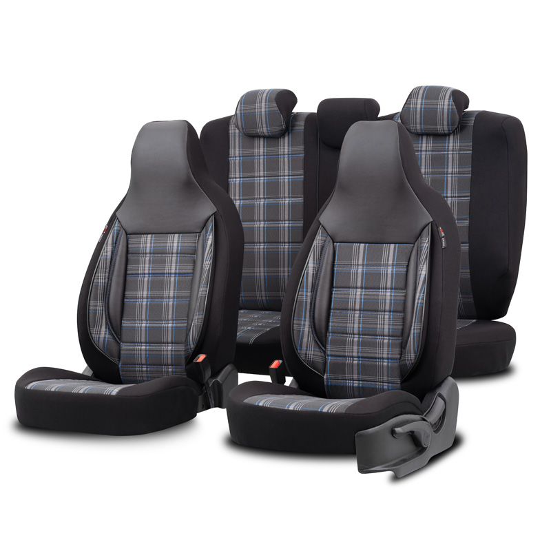 Universele Stoffen 'CityBug' Stoelhoezenset 'Sports' Zwart/Grijs/Blauw - 9-delig - geschikt voor Side-Airbags