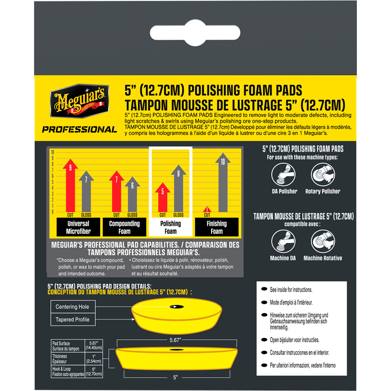 Meguiar's Professional Foam Polishing Pads - 5'' diameter x 1'' (127mm x 25,4mm) - geel - set van 2