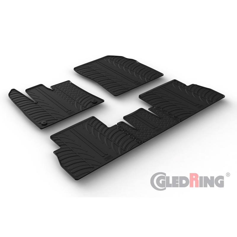 Rubber car mats set  Citroën Berlingo Multispace / Opel Combo Tour (MPV) / Peugeot Rifter 9/2018-9/2019 (Variable seats) (T profile 5-pieces + round mounting clips)