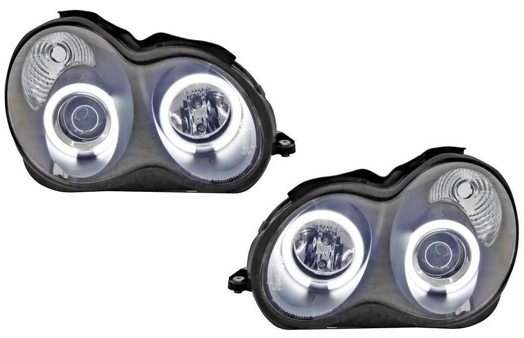 Koplampen Mercedes W203 00-04 h1+h1 Angel Eyes CCFL zwart
