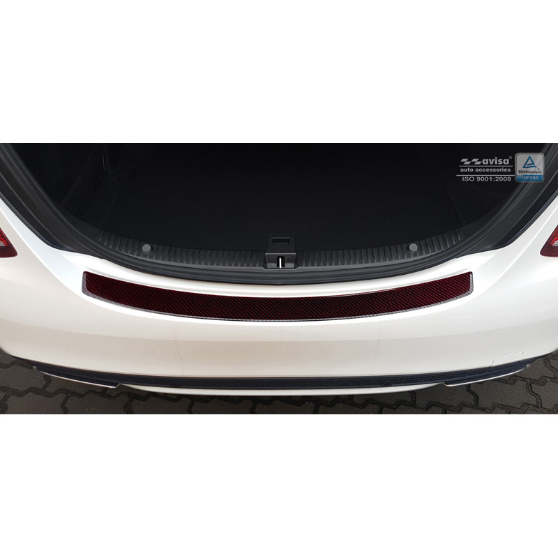 Carbon Rear bumper protector  Mercedes C-Class W205 Sedan 2014-2021 Red-Black Carbon
