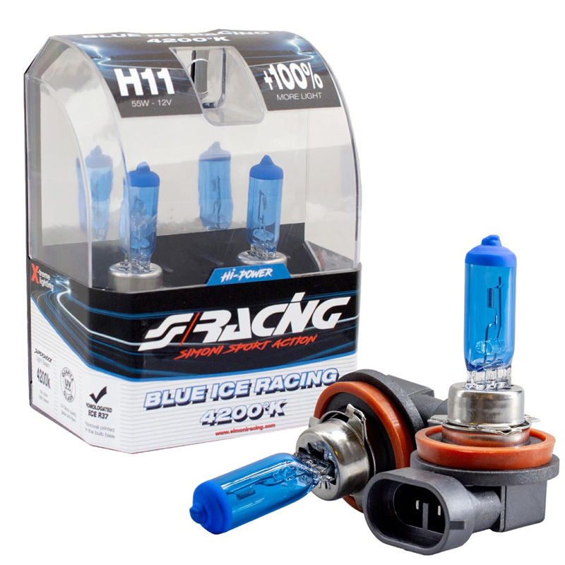 Simoni Racing Halogeen Lampen 'Blue Ice Racing' H11 (4200K) 12V/55W, set à 2 stuks ECE-R37