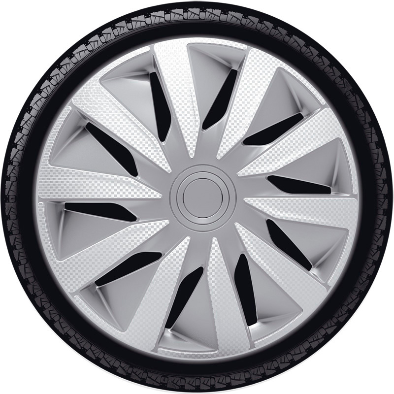 4-Delige J-Tec Wieldoppenset Lazio 15-inch zilver/carbon-look