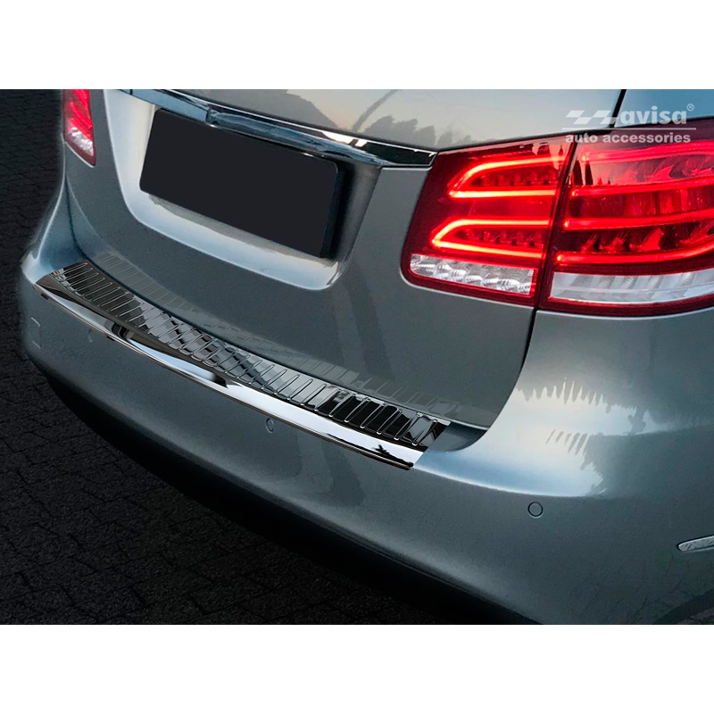 Black Mirror Stainless Steel Rear bumper protector  Mercedes E-Class W212 Kombi 2013-2016 'Ribs'