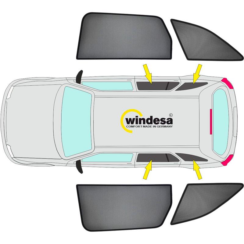 SunClip Sicht- & Sonnenschutz passend für Mercedes V-Klasse W447 (Langer Radstand) 2014-2024 mit Ausstellfenster