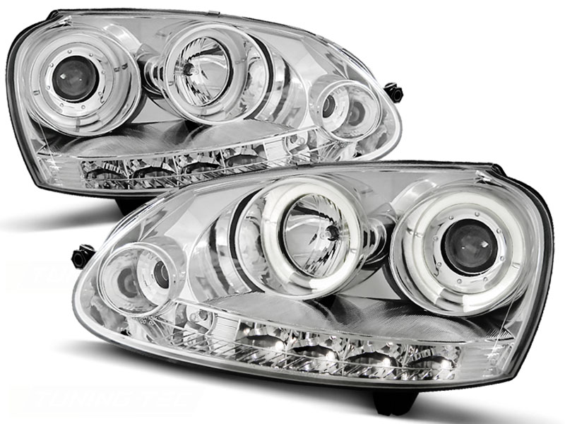 Koplampen VW Golf V Angel eyes + LED chroom