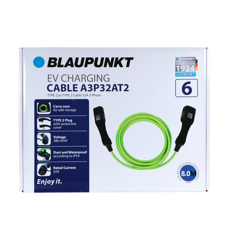Blaupunkt Electric Vehicle Charging Cable Type2>2 32A 3ph A3P32AT2 8m