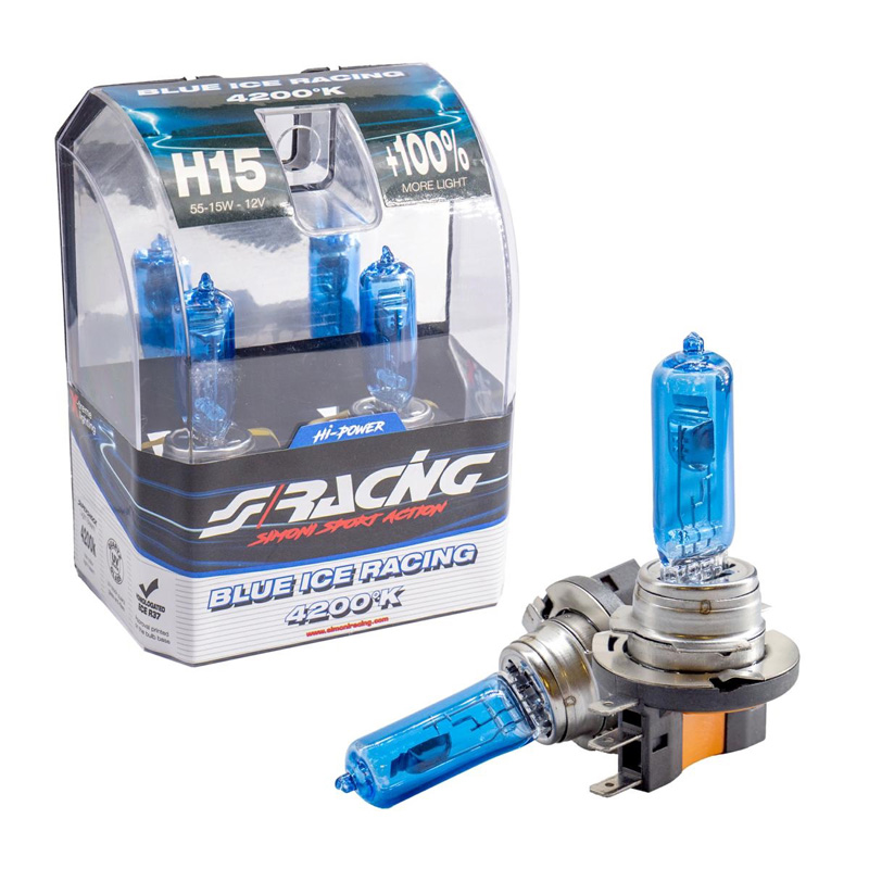 Simoni Racing Halogeen Lampen 'Blue Ice Racing' H15 (4200K) 12V/55-15W, set à 2 stuks ECE-R37