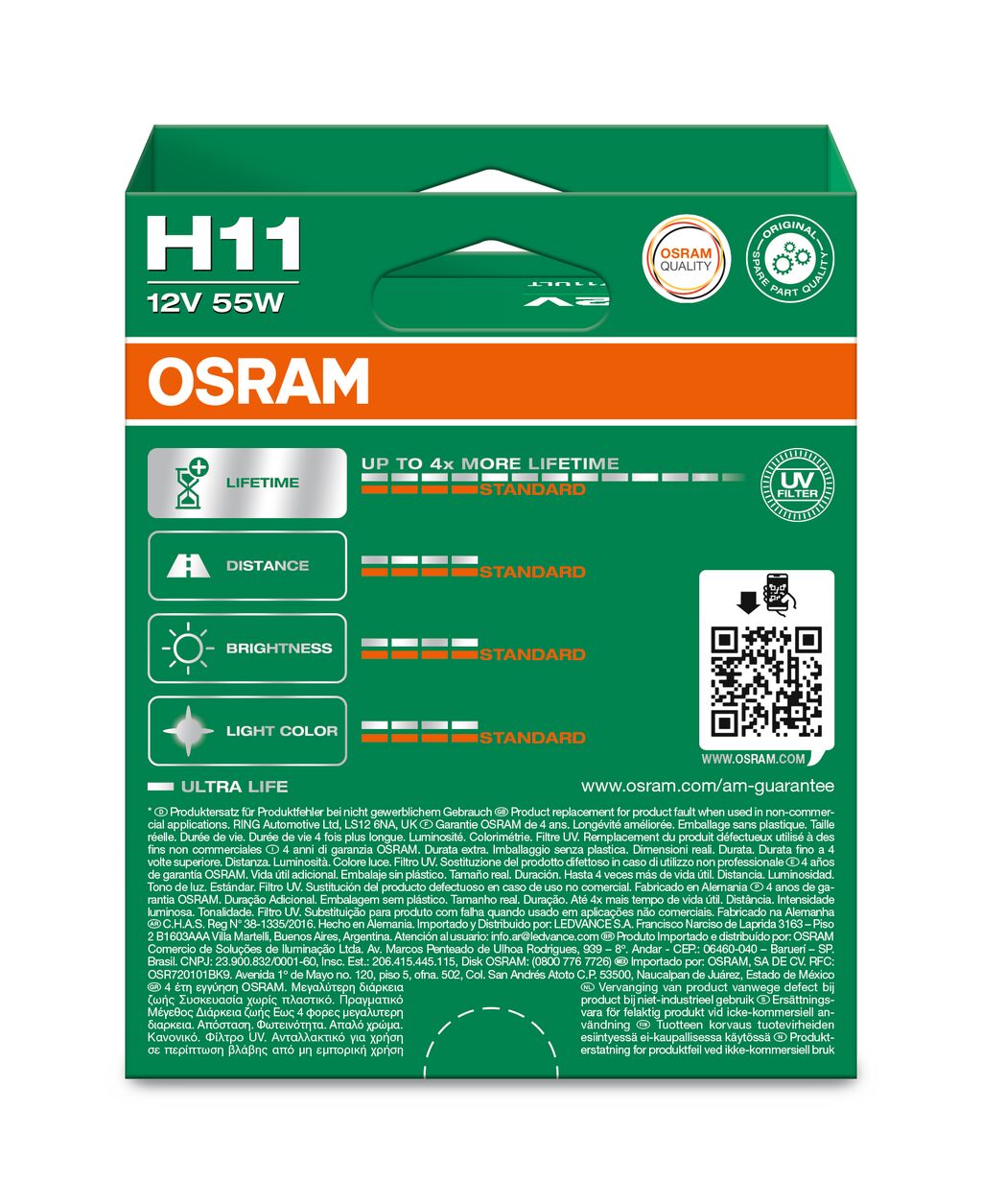 Osram Ultralife H11 12V 55W 2pcs/box 64211ULT-2HB