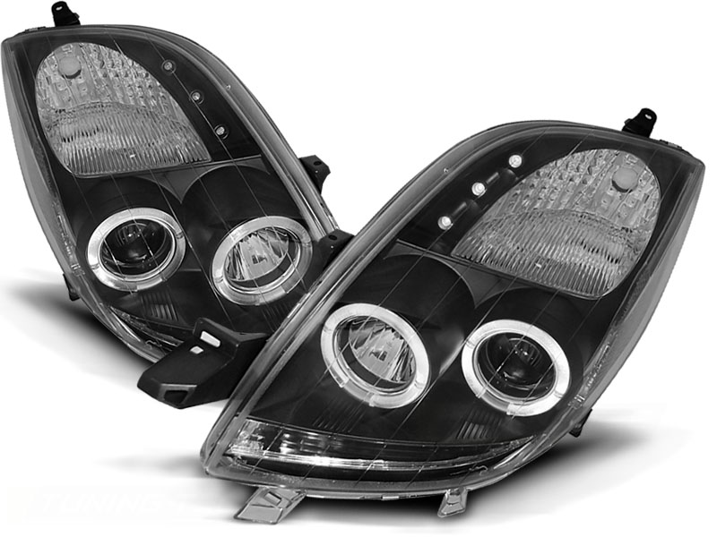 Headlights Toyota Yaris Angel Eyes Clear Black 06-09