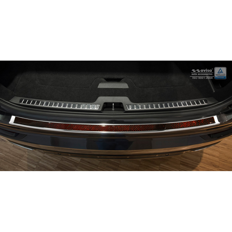 Stainless Steel Rear bumper protector 'Deluxe'  Volvo XC90 2015-2019 & all Facelift models Chrome/Red-Black Carbon