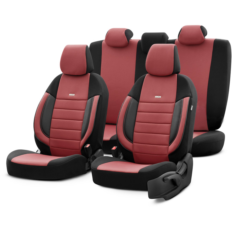 otoM Housse de sièges universel en textile 'SelectedFit Pro' Noir/Maroon - 11-pièces - adapté aux Side-Airbags