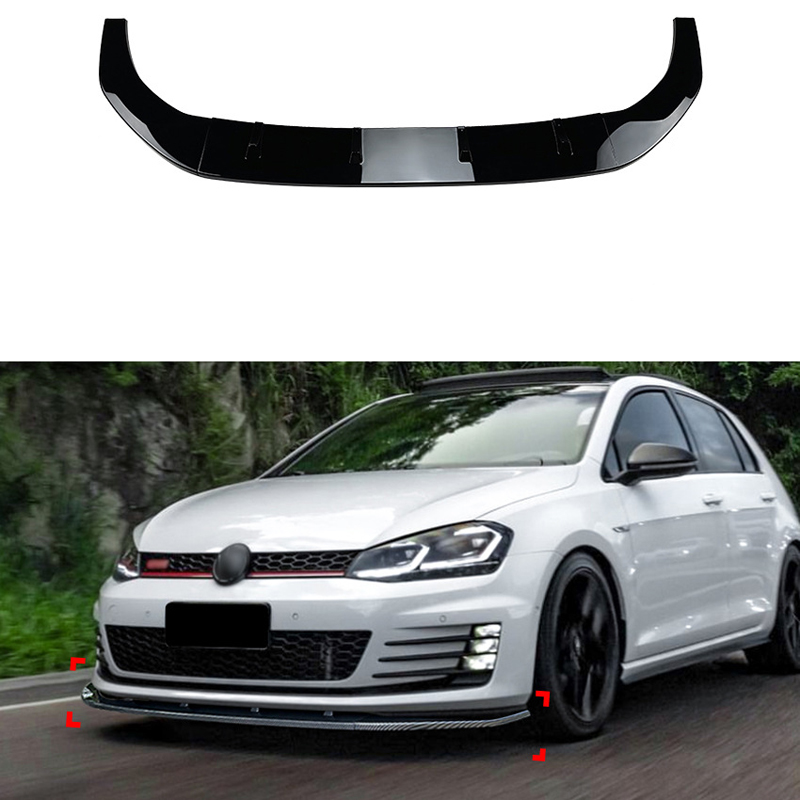 Front spoiler lip  Volkswagen Golf VII GTi/GTD/R/R-Line 2012-2017 (Glossy Black ABS)